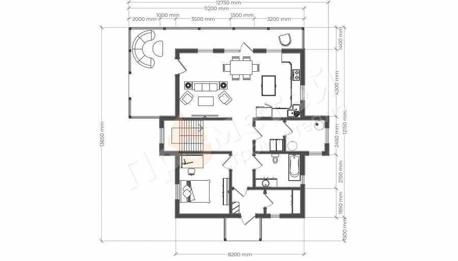 Планировка Каркасный дом 10x10 | 200м², 1.5 этажный