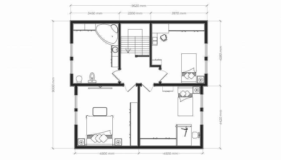Планировка Каркасный дом 14.5x9 | 173м², 2 этажный