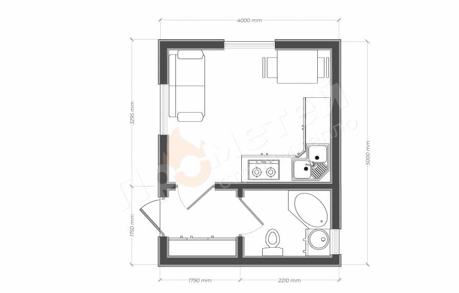 Планировка Каркасный дом 5x4 | 33м², 1 этажный