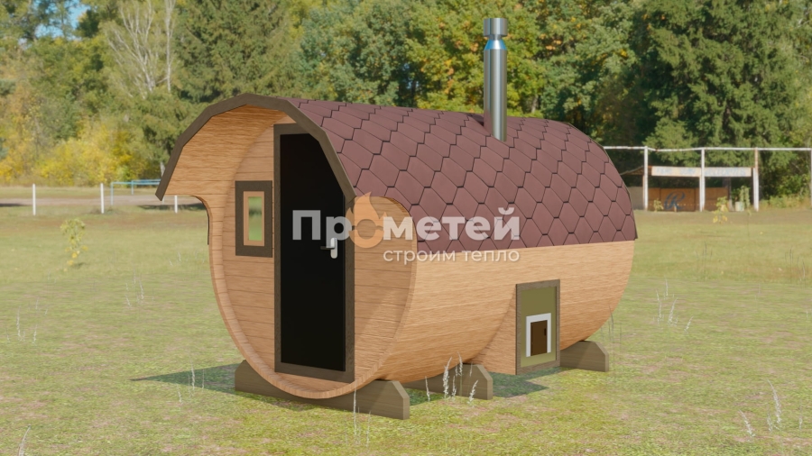 Круглая баня бочка 3.5 метра с козырьком