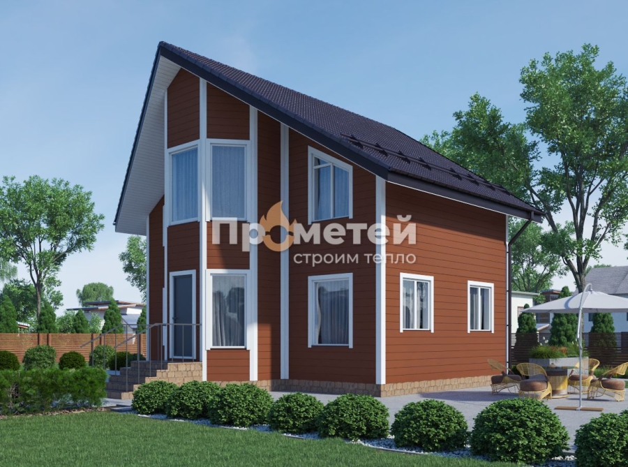 Каркасный дом 6x9 | 123м², 1.5 этажный