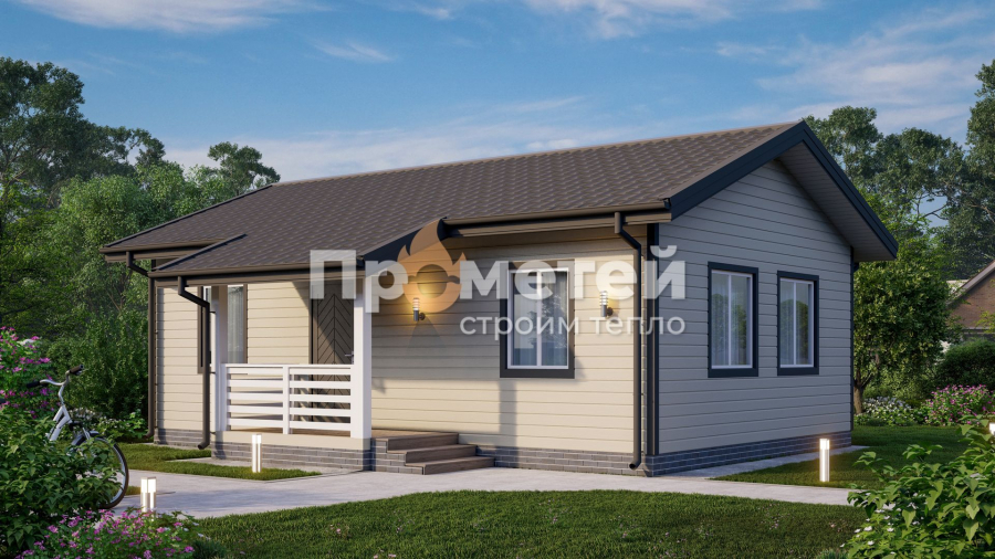 Каркасный дом 9x6 | 58м², 1 этажный