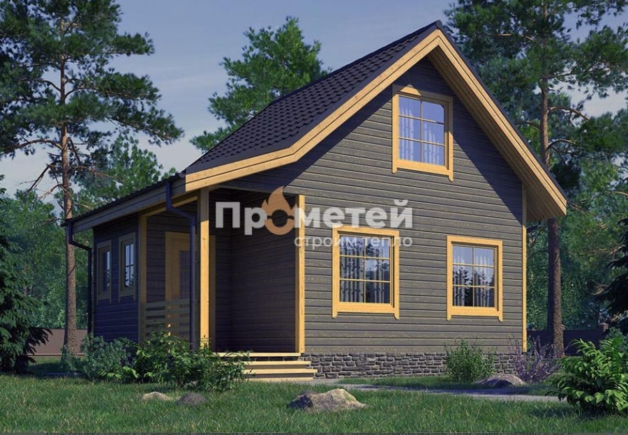 Каркасный дом 6x8 | 84м², 1.5 этажный