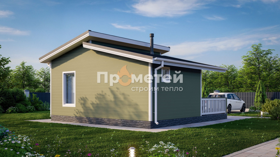 Каркасная баня 6.5x7м Б-45.5 с террасой