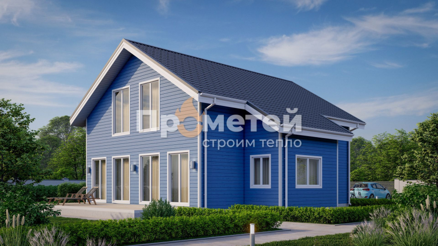 Каркасный дом 10.9x12.48 | 158м², 1.5 этажный