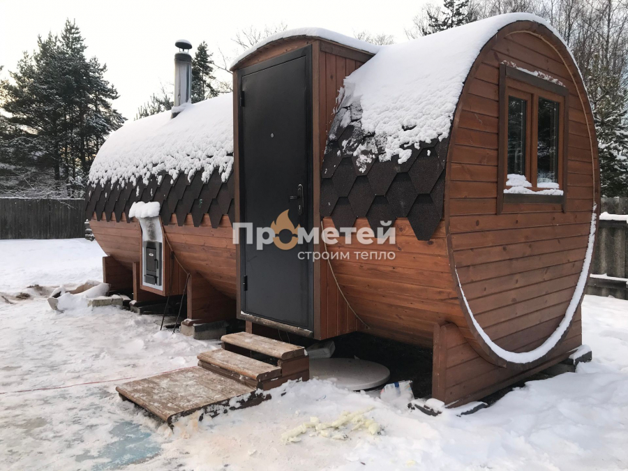 Круглая баня бочка 6 метров с боковым входом