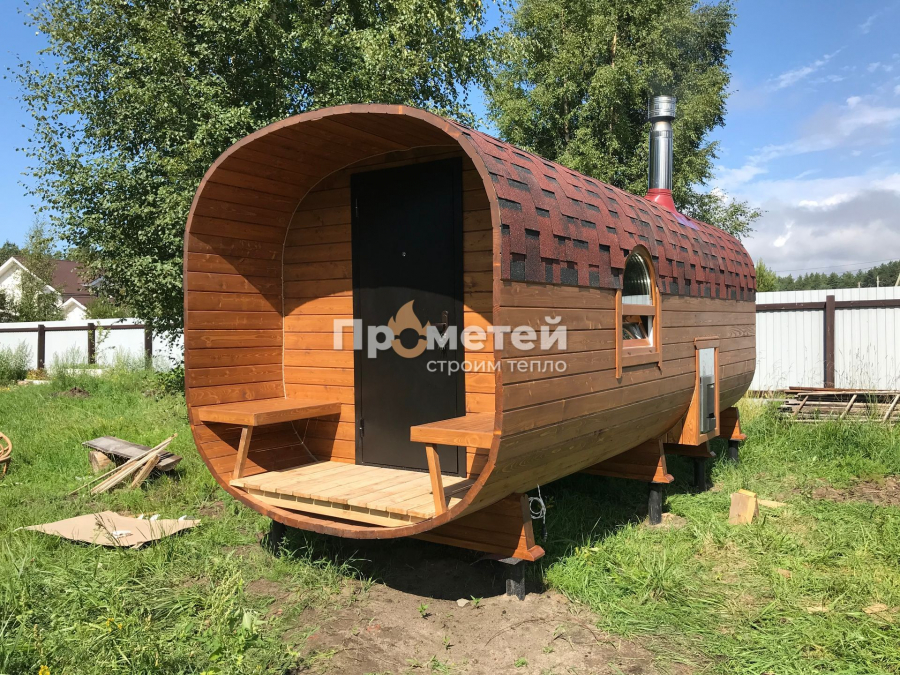 Квадро баня бочка 5.5 метров с террасой