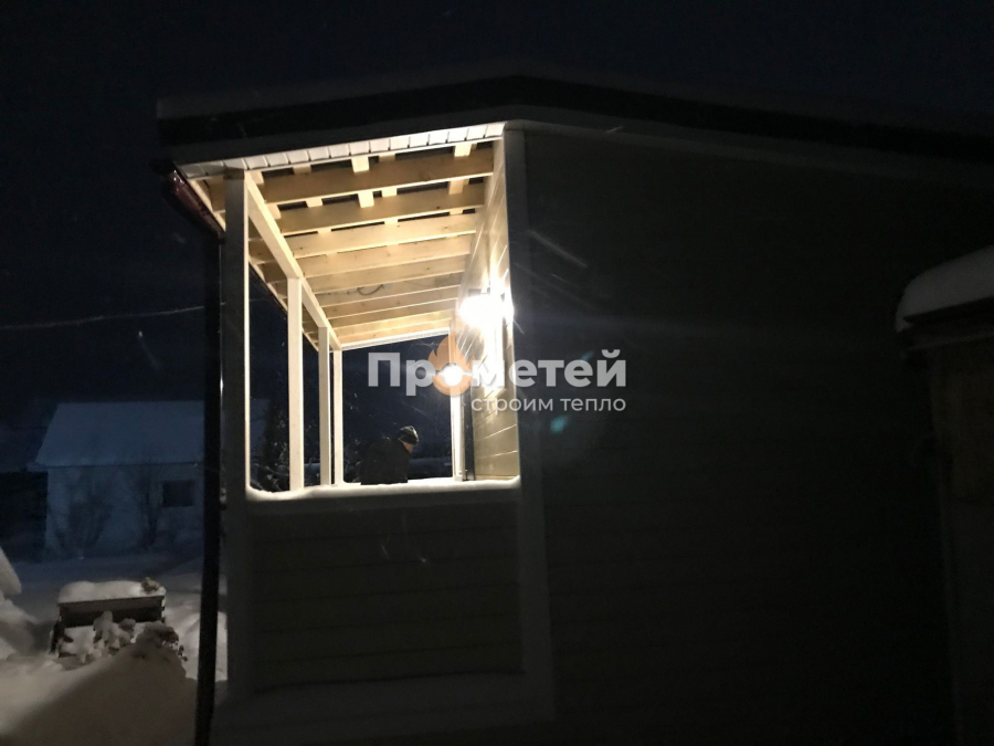 Каркасная баня 4.5x6 метров с террасой