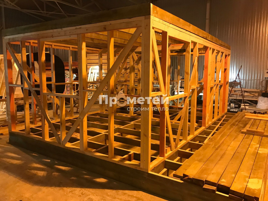 Каркасная баня 4.5x6 метров с террасой