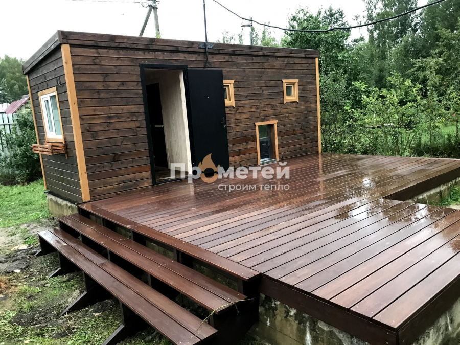Каркасная баня Сканди 2.4x6 метров с террасой