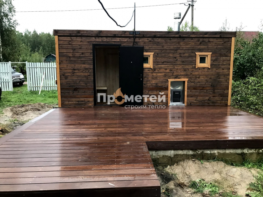 Каркасная баня Сканди 2.4x6 метров с террасой