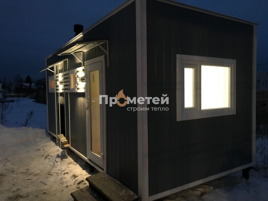 Каркасная баня Норд 2.5x6 метров с навесами
