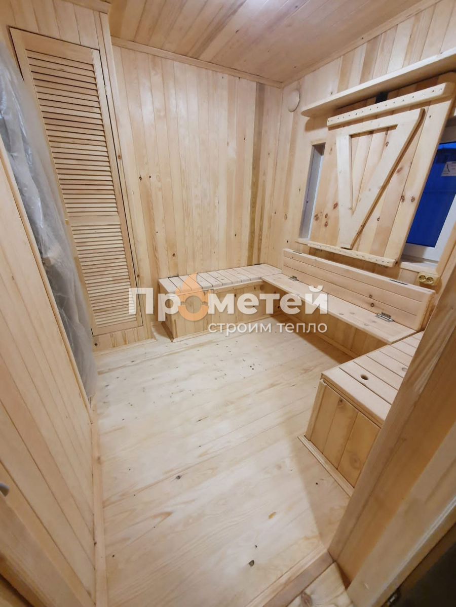 Г-образная каркасная баня Норд 2.5x6 метров с модулем 2.5x3 метра