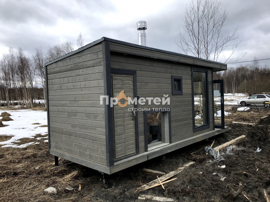 Каркасная баня Скаген 2.4x6 метров с хозяйственным блоком