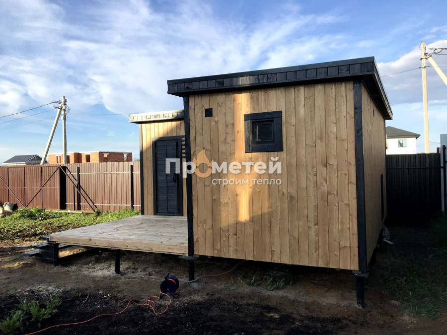 Г-образная каркасная баня Норд 2.5x5 метров с модулем 2.5х3 метра