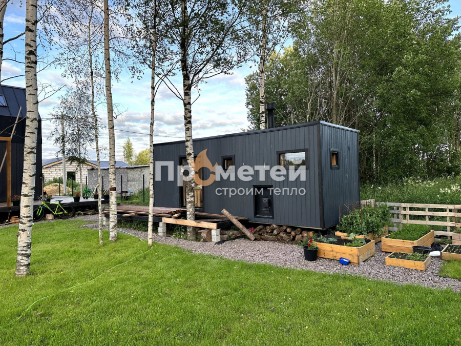 Каркасная баня Норд 2.5x7 метров с террасой