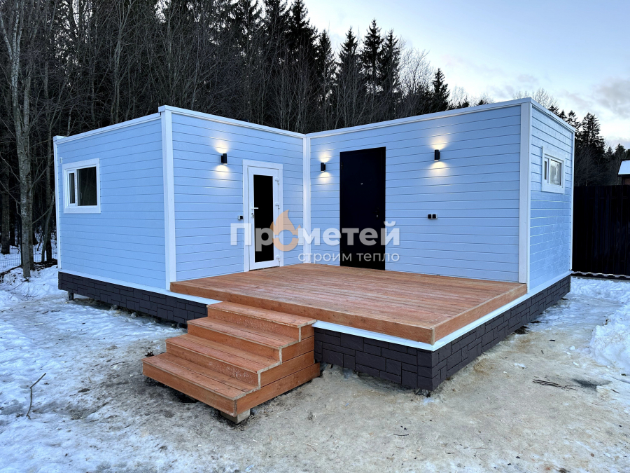Г-образная каркасная баня 6x8 метров