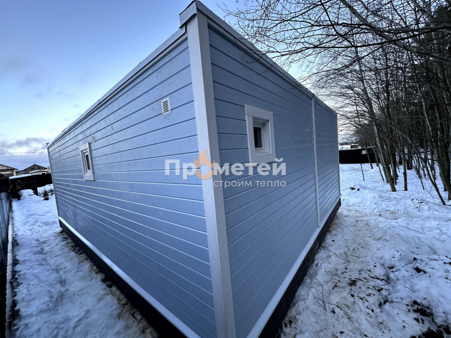 Г-образная каркасная баня 6x8 метров