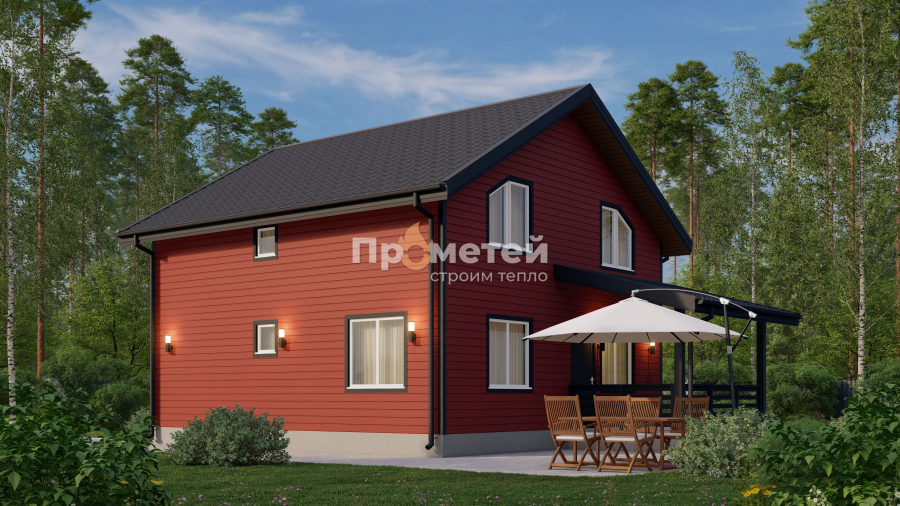 Каркасный дом 8x8 | 140.7м², 1.5 этажный