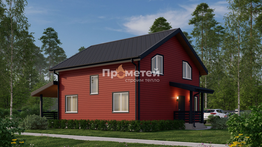 Каркасный дом 8x8 | 140.7м², 1.5 этажный