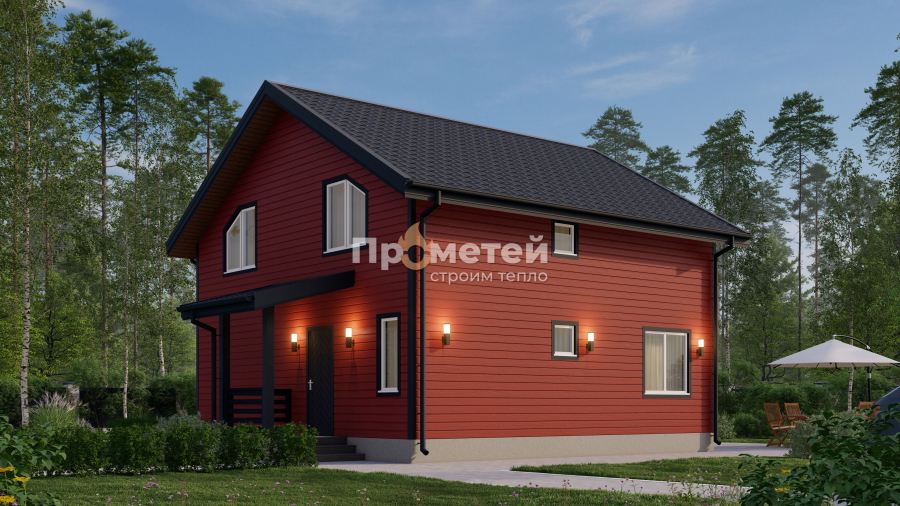 Каркасный дом 8x8 | 140.7м², 1.5 этажный