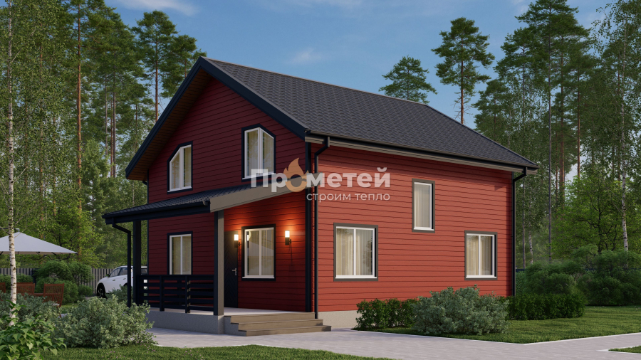 Каркасный дом 8x8 | 140.7м², 1.5 этажный