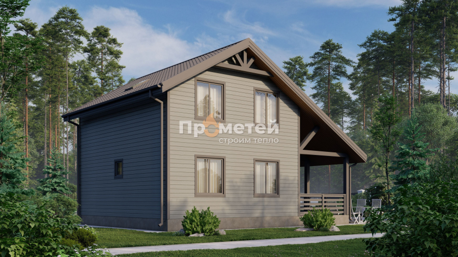 Каркасный дом 9x7 | 105м², 1.5 этажный