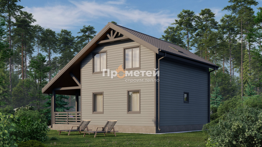 Каркасный дом 9x7 | 105м², 1.5 этажный