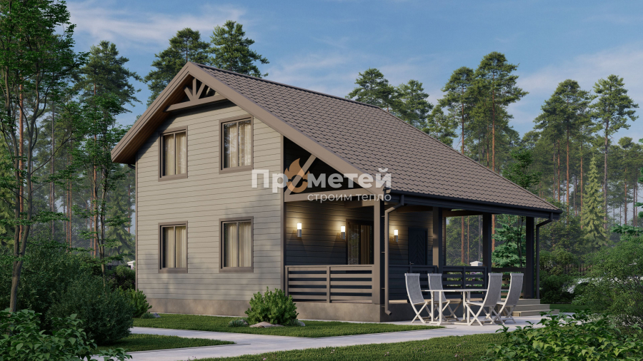 Каркасный дом 9x7 | 105м², 1.5 этажный