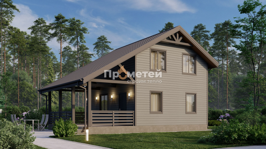 Каркасный дом 9x7 | 105м², 1.5 этажный