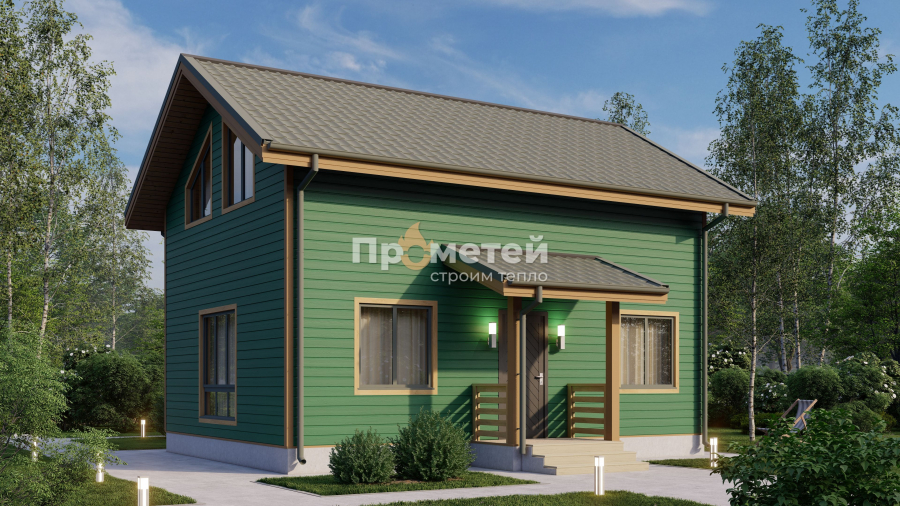 Каркасный дом 6x8 | 98.4м², 1.5 этажный