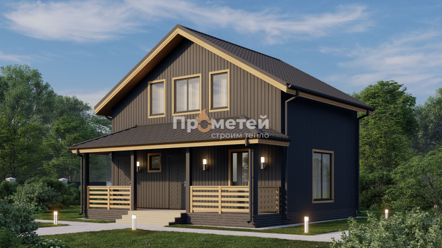 Каркасный дом 6x8 | 108м², 1.5 этажный